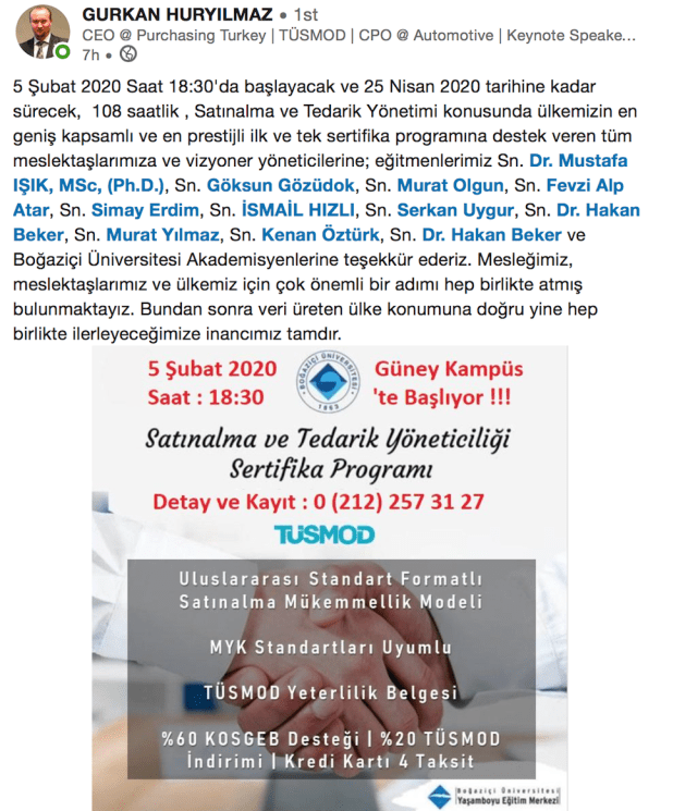 TÜSMOD - BAUYEM Satınalma ve Tedarik Yöneticiliği Sertifika Programı www.serkanuygur.com.tr